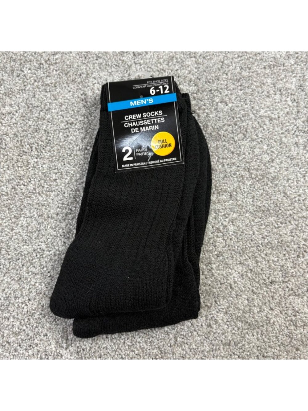 Greenbrier Mens Crew Socks 6-12 Black New 2 Pairs Full Cushion Business
